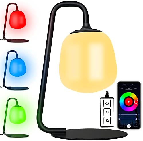 Bazasax Akıllı Masa Lambası, Cam Gölge Kısılabilir RGBW APP ve düğme kontrolü Başucu lambası, Alexa ve Google Asistan