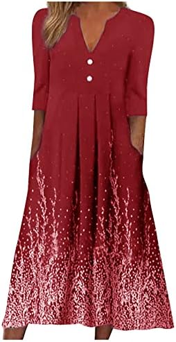 Kadın Düğme V Yaka Pilili askı elbise Rahat Yarım Kollu Boho Çiçek Baskılı Midi Tatil Parti Elbiseler