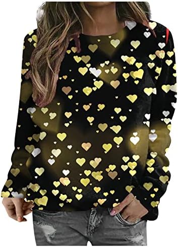 Sevgililer Gömlek Kadınlar için Grafik Tees Rahat Crewneck Tişörtü Uzun Kollu Bahar Giysileri Sevimli Y2k Giyim Tunik