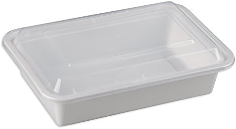 SAFEPRO 38 oz. Şeffaf Kapaklı Beyaz Dikdörtgen Mikrodalga Fırın Kabı, Öğle Yemeği Yiyecek Kutusu, Plastik Paket Servis