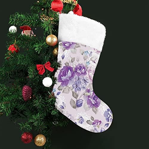 Mor Çiçek Gül Noel Çorap Noel Ağacı Şömine Asılı Çorap Kısa Peluş Manşet Dekorasyon Ev Tatil Partisi için