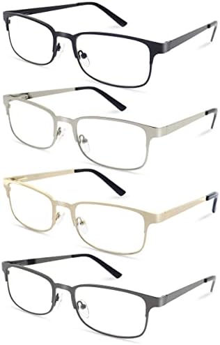 Zienstar okuma gözlüğü Erkekler için 4 Paket Erkek Okuyucular Konfor Okuyucu Dikdörtgen Metal Paslanmaz Çelik Gözlük