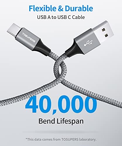 USB C Tipi Kablo, [10ft/6.6 ft 2-Pack] Ekstra Uzun USB A'dan C'ye Hızlı şarj aleti kablosu Naylon Örgülü USB C Kablosu