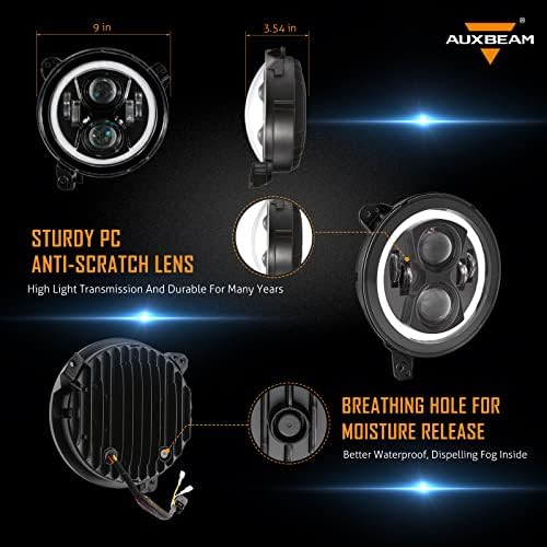 Auxbeam 4 LED Sis Farları + 9 Yuvarlak LED Farlar Kiti w/Halo DRL Dönüş Sinyali Jeep Wrangler JL JLU 2018+