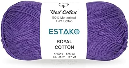 Estako Royal Cotton, %100 Merserize Giza Pamuk İpliği, Tığ İşi ve Örgü için Yumuşak, Süper Fino 1 1.76 Oz (50g) /