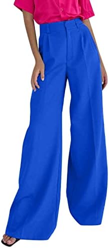 WOCACHI kadın Rahat Düz Bacak Yüksek Belli Düğme Aşağı Uzun Pantolon Gevşek Fit Bootcut Ofis Iş Pantolon Slacks