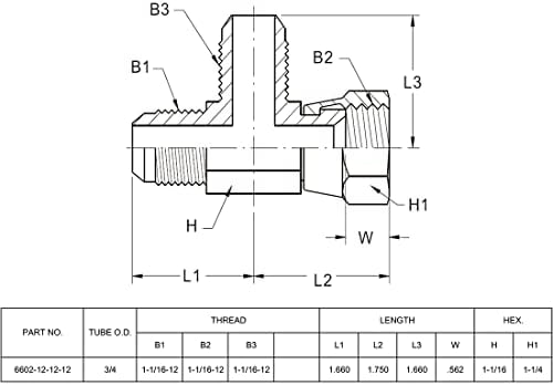 BEİTERSTOE 6602-12-12-12 Hidrolik Adaptör Bağlantısı Çalıştırma Tee 3/4Erkek JIC 37°(1-1/16 -12 SAE) × 3/4Dişi JIC