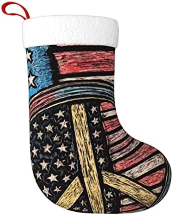 QG ZZX Amerikan Bayrağı Barış Burcu Noel Çorap Noel Çorap Şömine Asılı Çorap 18 İnç Tatil Dekorasyon