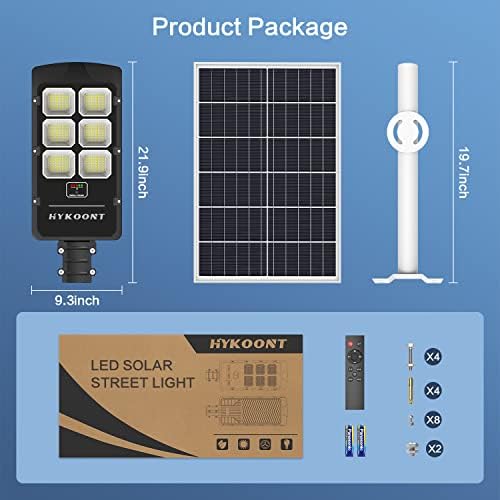 HYKOONT 1000W Güneş Sokak Lambaları Açık 60000 Lümen Alacakaranlıktan Şafağa Su Geçirmez IP66 Hareket Sensörü Sokak