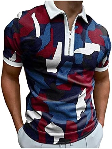 RUİRUİLİCO Erkek Yaz Polo T Shirt Rahat Kısa Kollu Tee Gömlek Zip Up Gevşek Fit Baskılar Golf Spor Polos Tunik Gömlek