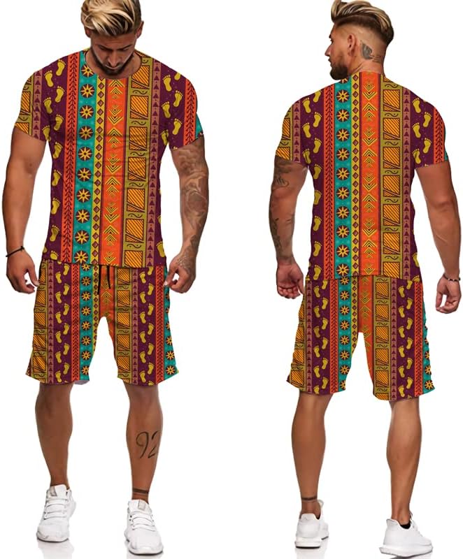 Afrika Baskı kadın / erkek T-Shirt Setleri Vintage Erkek Eşofman / Üstleri / Şort Spor Yaz Erkek Takım Elbise