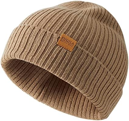 FUQILA Merinos Yünü Manşet Bere Şapka, Unisex Sıcak kışlık şapkalar Yumuşak, Nefes ve Rahat Sıkı Örme Kaflı Kap (Haki)