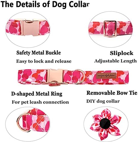 HFDGDFK Sevgililer Pembe Kalp köpek tasması papyon ile Çiçek köpek tasması Büyük Orta Küçük Köpek için (Renk: A,