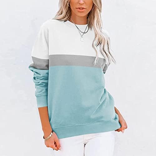 Moda Tişörtü Kadınlar için 2023 Moda Rahat Kış Uzun Kollu Crewneck Renk Bloğu Kazak Bluz Cepler ile