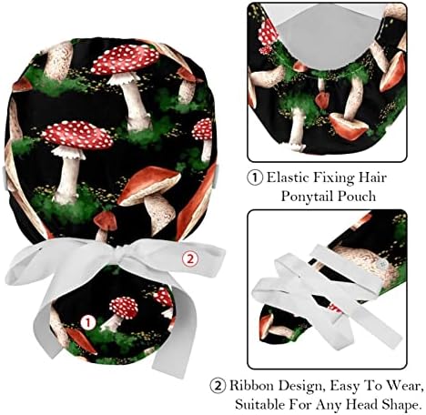 Düğme ve Ter Bandı ile 2 Paket Çalışma Kapağı, Renkli Çizgiler Ayarlanabilir Kabarık Fırçalama Şapkaları At Kuyruğu