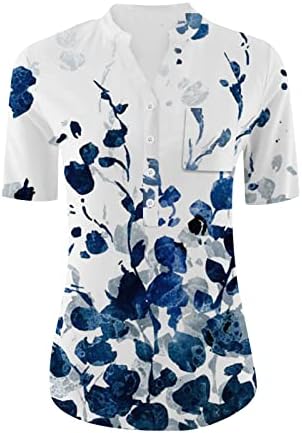 Kadınlar için 2023 Çiçek Üstleri Düğmeli Gömlek Şık Rahat Kısa Kollu Gömlek Yaz Moda Tunik Üstleri Temel Tees