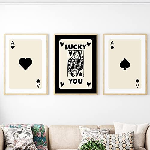 3 Parça Poker Sanat Queen of Hearts Ace Maça oyun kartı Posterler için Oyun Odası Estetik Şanslı Poker Tuval Duvar
