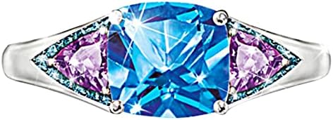 2023 Yeni Parlak Pırlanta Yüzük Kare Mavi Taş Takı moda takı Nişan Yüzüğü Kadınlar için Yüzük Paketi Boyutu 7 (Gümüş,