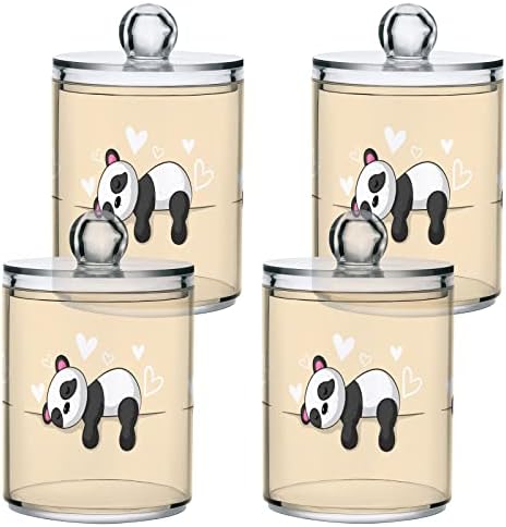 YYZZH Sevimli Uykulu Karikatür Panda 4 Paket Qtip Tutucu Dağıtıcı pamuklu çubuk Topu Yuvarlak Pedleri İpi 10 Oz Eczacı