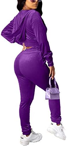 ThusFar kadın Kadife Kapşonlu İki Parçalı Kıyafetler Ceket Sweatpants Bodycon Koşu Seti Eşofman Spor Cepler ile