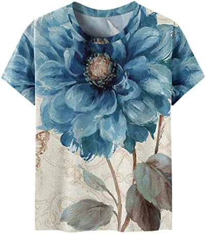 Uzun Kollu Tee Gömlek Kadınlar için Bahar Moda Rahat Çiçek Baskı Bluz Tops Crewneck Grafik Tees Gevşek Fit Tunik