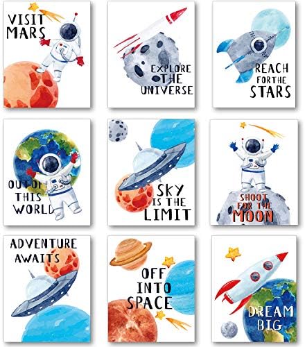 9 Adet Dış Uzay Duvar Posteri Sanat Baskılar Çocuk Kreş Yatak Odası Alanı Posterler Dekor, 8x10 İnç Sevimli İlham