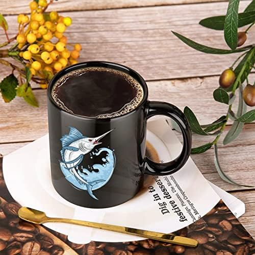 Fener Balık Marlin Baskı Seramik Kupa kahve bardağı çay bardağı Komik Hediye Ofis Ev için Kadın Erkek (Siyah 1 Adet