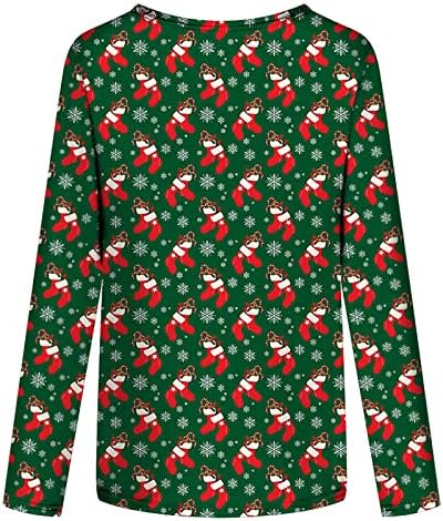 Noel T Shirt kadın Noel Uzun Kollu Raglan Ekip Boyun Bluz Komik Noel Yaprakları Grafik Rahat Tatil Üst