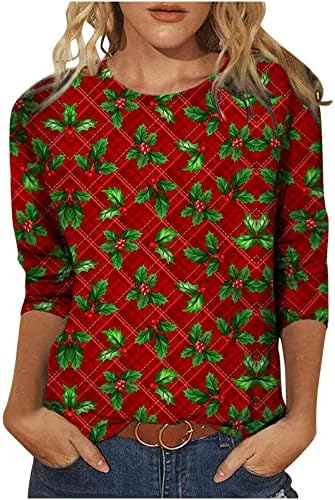 Noel T Shirt kadın Noel Uzun Kollu Raglan Ekip Boyun Bluz Komik Noel Yaprakları Grafik Rahat Tatil Üst