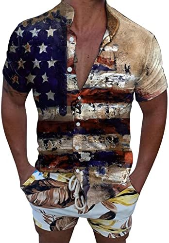 Bmısegm erkek Gömlek Üst Bluz Baskılı Bayrak Plaj Gömlek Moda Kollu Erkek Rahat Bahar Yaz Büyük ve Uzun Boylu T Shirt