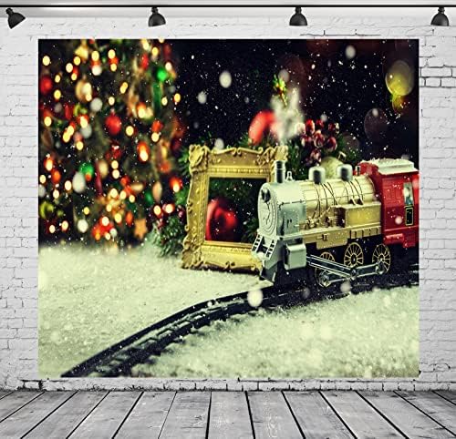 Loccor Kumaş 10x10ft Noel Tren Zemin Oyuncak Tren Demiryolu fotoğraf arka fonu Noel Kar Ağaçları Arka Plan Kış Doğum