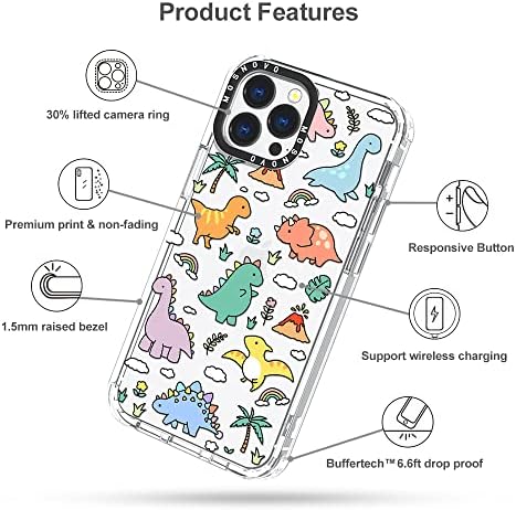 MOSNOVO iPhone 13 Pro Max Kılıf ile Uyumlu, Sevimli Dinozor [Buffertech Impact ] Darbeye Dayanıklı Koruyucu Şeffaf