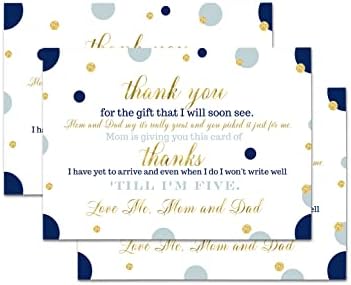 Lacivert ve Altın Bebek Duşu Teşekkür Ederim Kartpostallar (15'li Paket) Sadece Not Kartları-Çevre dostu-Baskılı