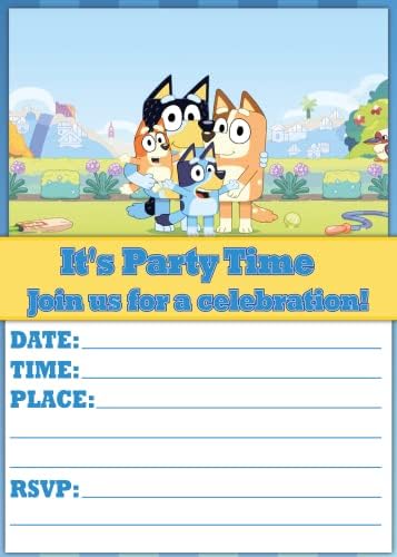 DOĞAL davranış 20x mavi köpek Doğum Günü Davetiyeleri ve Zarflar-Çocuklar için Mutlu Doğum Günü Partisi Davetiyeleri