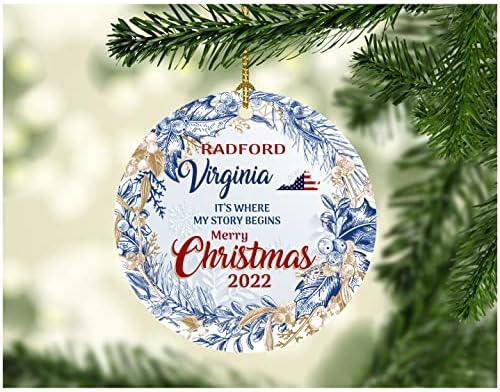 Merry Christmas Süs Ağacı 2022 Radford Virginia Süsler Hikayemin Başladığı Yer Radford VA Şehir Memleketi Eyalet