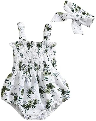 Yenidoğan Bebek Kız Kayış Romper Çiçek Bodysuit Kafa Bandı Yaz Kolsuz Halter Kıyafetler