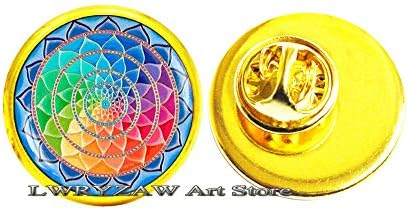 Renkli Mandala Broş, Renkli Budist Mandala Pin, Manevi Yoga Takı Hediye, Cam Kubbe Pin, M22