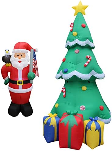 İki Noel partisi süslemeleri paketi, kartal ve amerikan bayrağı ile 6 ayak boyunda şişme Noel baba ve yıldız hediye