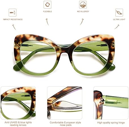 AMOMOMA 3 Paket Şık Büyük Boy Kedi Gözü okuma gözlüğü Kadınlar için Moda Okuyucular Mavi ışık Kare Bilgisayar Gözlükleri