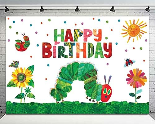 Karikatür Çok Aç Küçük Yeşil Tırtıl Mutlu Doğum Günü Afiş Çocuk Okuma Hikayesi Böcekler Tema Dekor Süslemeleri için