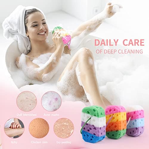3 Adet Peeling Banyo Süngerleri Duş, Sünger Lif Kabağı Yumuşak Banyo Vücut Yıkama Banyo Canlı Renkler Banyo Aksesuarları