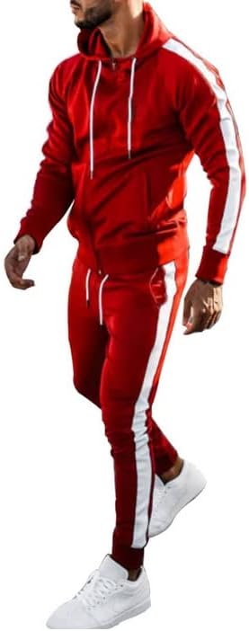 Erkek Activewear 2 Parça Hoodie-Spor Tam Zip Uzun Kollu Hoodie ve Jogger Spor pantolon seti