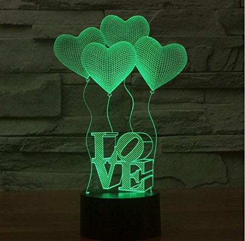 JCare 3D Görsel Dört Aşk Kalp LED Ampul Optik Illusion Renkli LED Masa Lambası Dokunmatik Romantik Tatil Gece Lambası