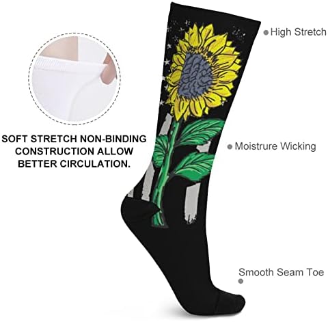 WEEDKEYCAT Ayçiçeği Amerikan Bayrağı Ekip Çorap Yenilik Komik Baskı Grafik Rahat Orta Kalınlıkta İlkbahar Sonbahar