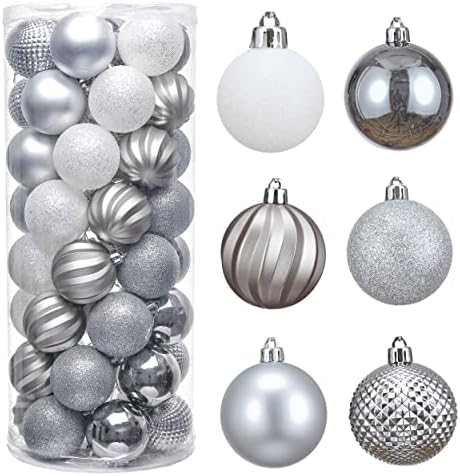 Valery Madelyn 50ct 60mm Dondurulmuş Kış Gümüş ve Beyaz Noel Top Süsler, kırılmaz Noel Topları Noel Ağacı Dekorasyon