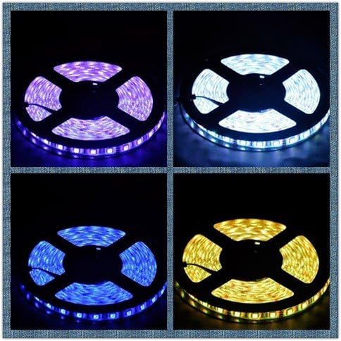 LED şerit ışıklar, RGB + beyaz, 300 adet SMD 5050 LED su geçirmez, 12 Volt LED ışık şeritleri, 16,4 ft / 5 m'lik