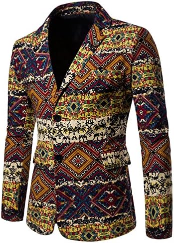 ZDFER erkek Ceket Takım Elbise Rahat Etnik Retro Tarzı Baskı Üstleri Iki Düğme Yaka Uzun Kollu Ceket Kış Sonbahar