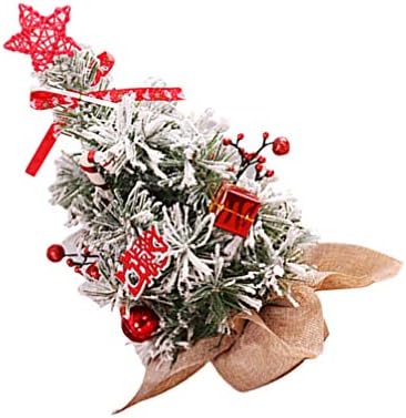 30 cm Yapay Mini Noel Ağacı Minyatür Masa Noel Ağacı Çuval Bezi Tabanı ve Yay Dekor (Kırmızı)