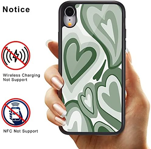 CFİRE iPhone XR Kızlar Kadınlar Sevimli Durumda Yeşil Aşk Kalp Baskı Yumuşak TPU Sert Geri Darbeye Anti-Scratch Koruyucu