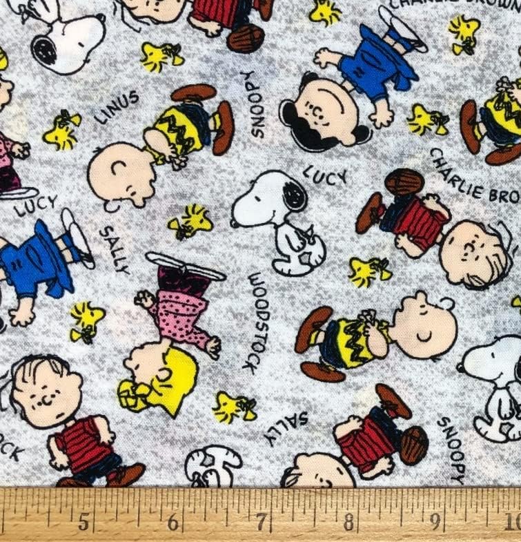 1/2 Yard - Fıstık Charlie Woodstock Linus ve Gri Pamuklu Kumaş üzerindeki Tüm Çete (Kapitone, Dikiş, El Sanatları
